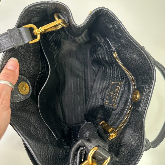 Prada Women's Black Leather Bottom Studs Adjustable Shoulder Handbag Size Small - Picture 3 of 12